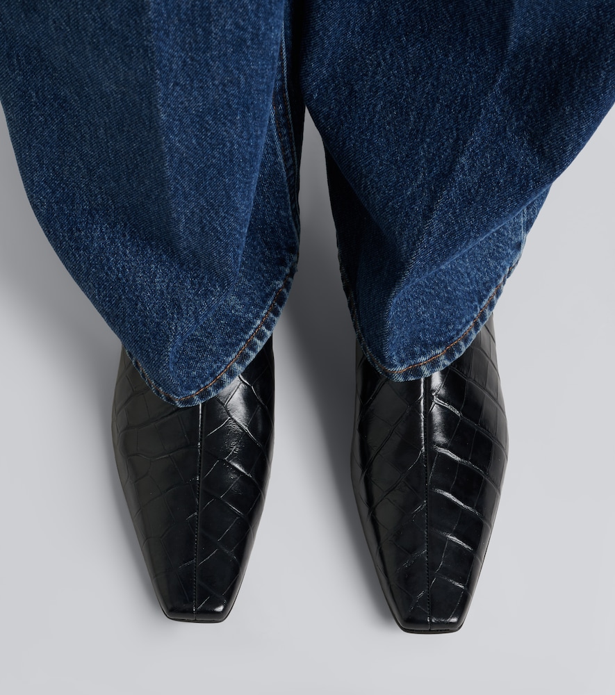 Croc-Effect Ankle Boots