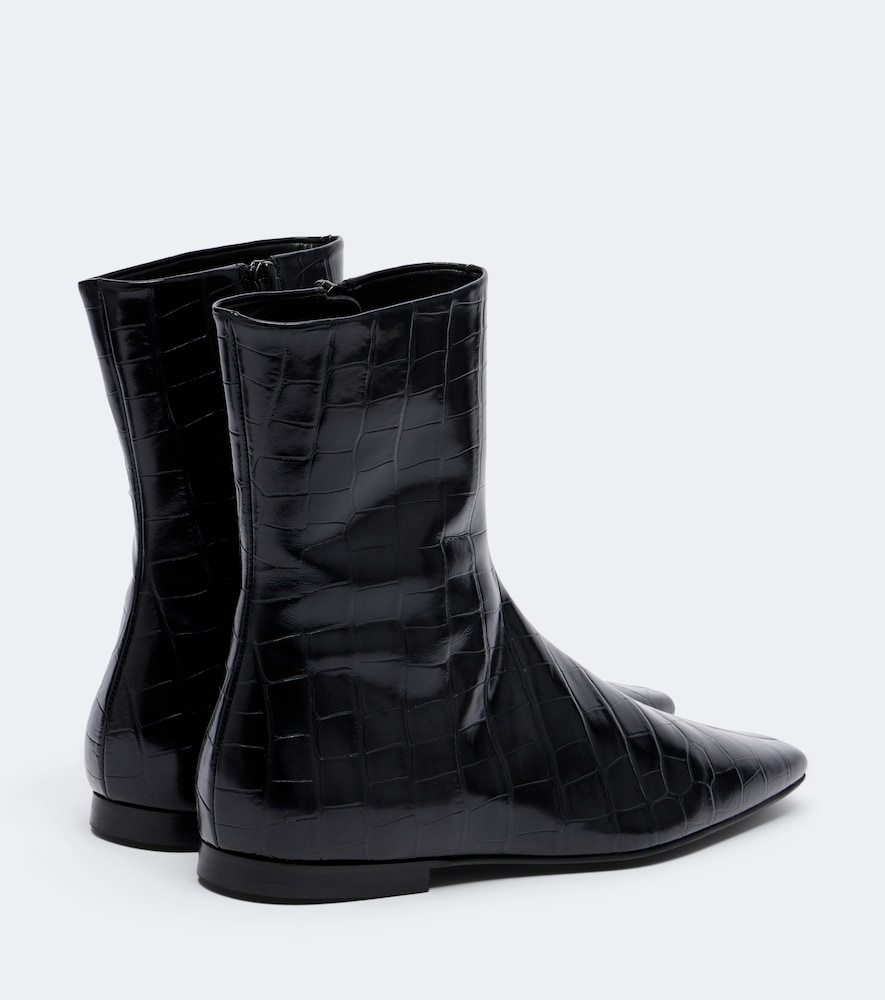 Croc-Effect Ankle Boots