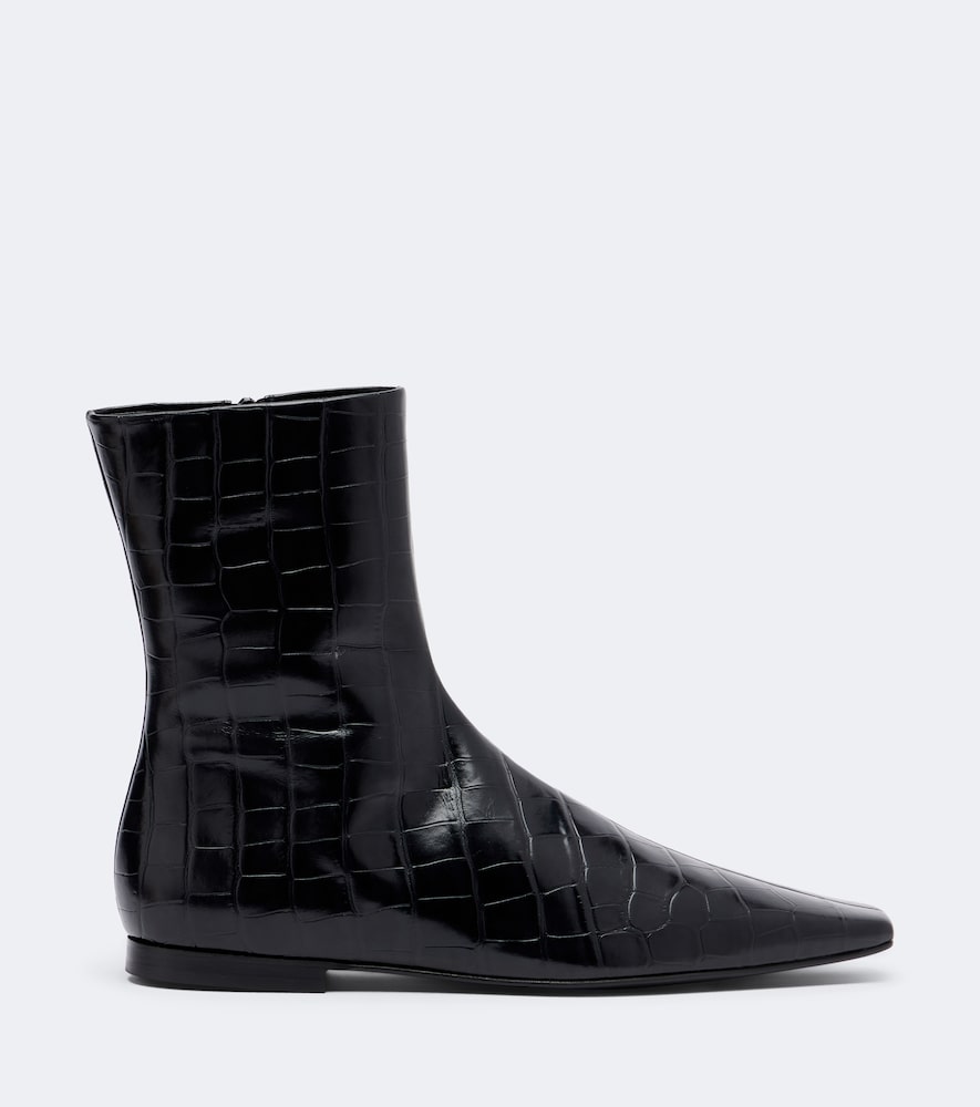 Croc-Effect Ankle Boots