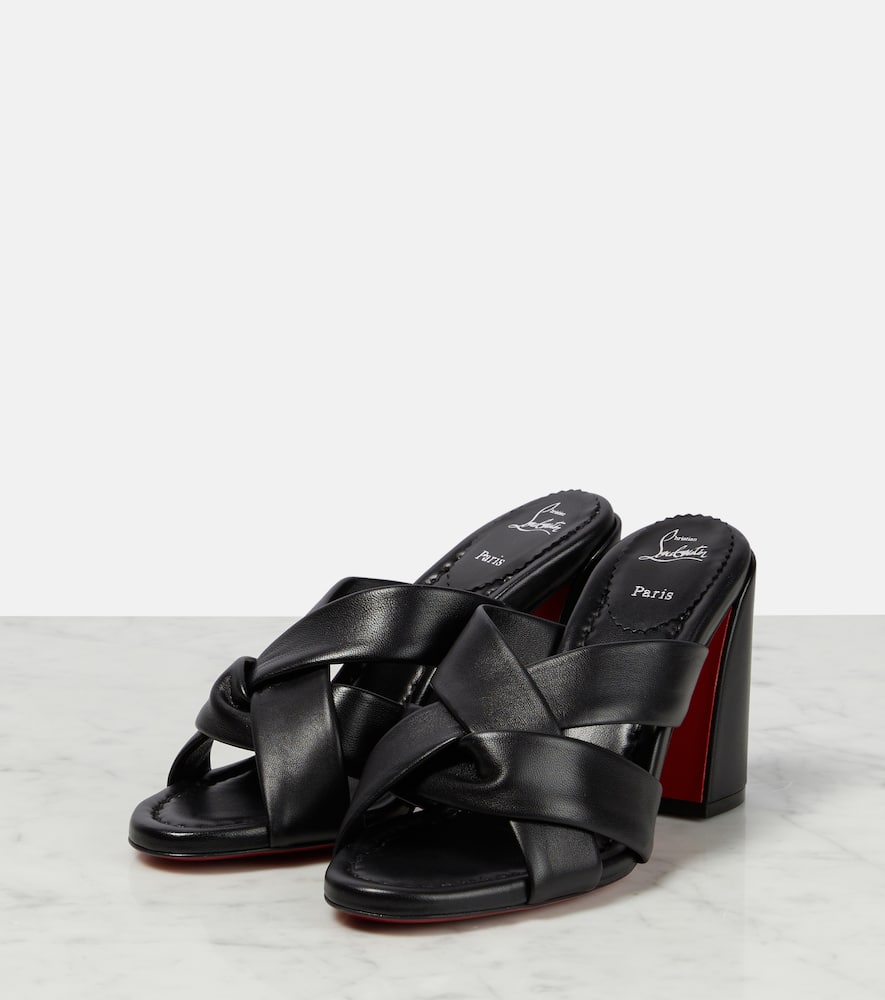 Shop Christian Louboutin Dispo Club Leather Mules In Black/lin Black