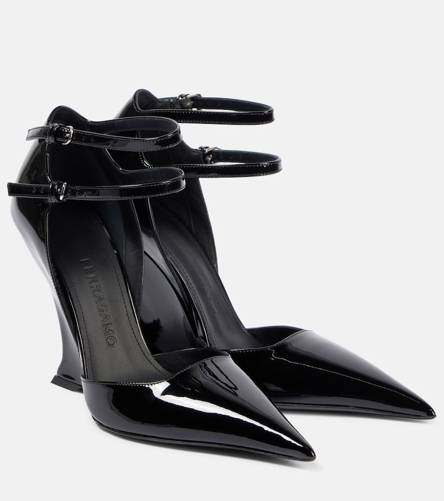 Ferragamo Patent Leather Wedges In Black