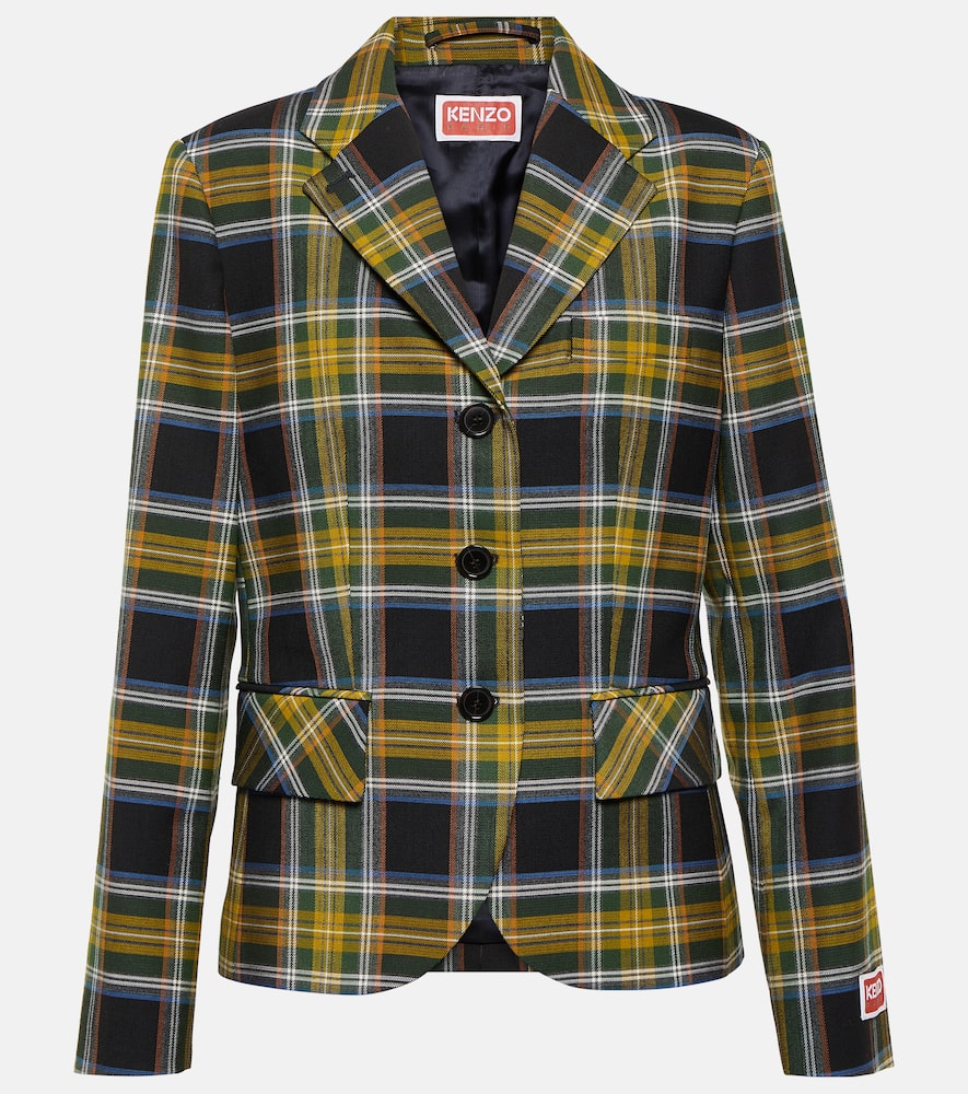 Checked wool-blend blazer