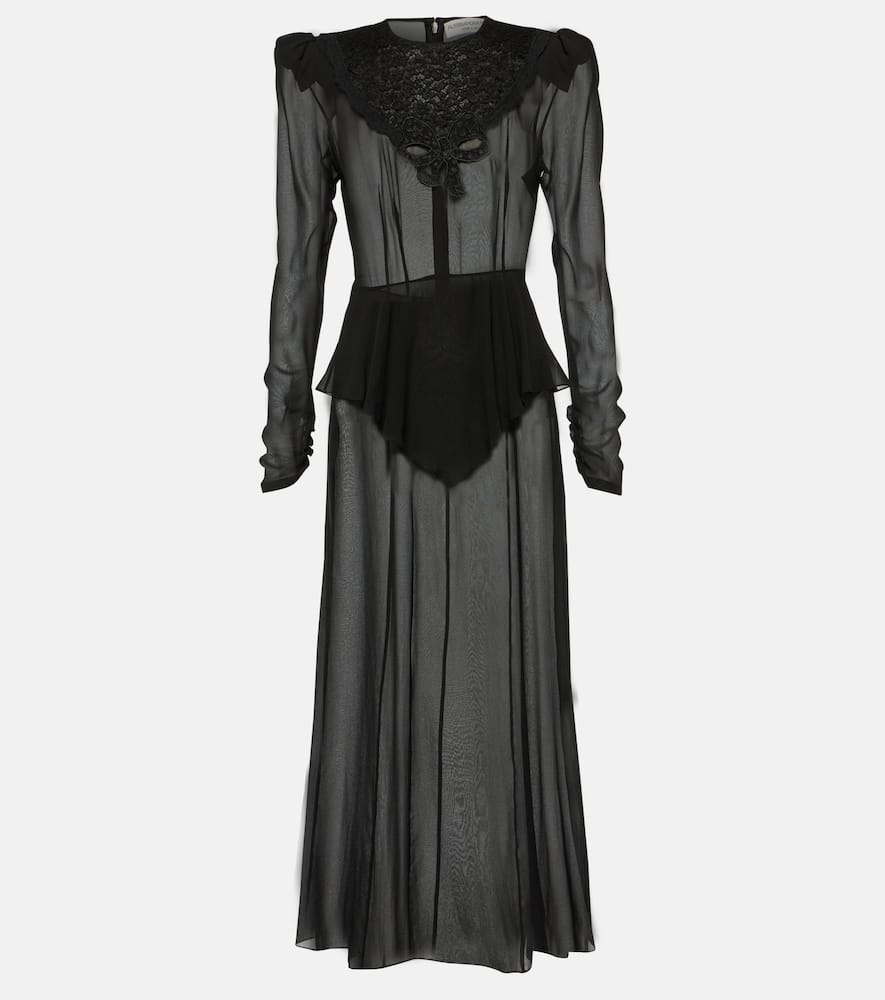 Alessandra Rich Lace-jabot Silk Maxi Dress In Black