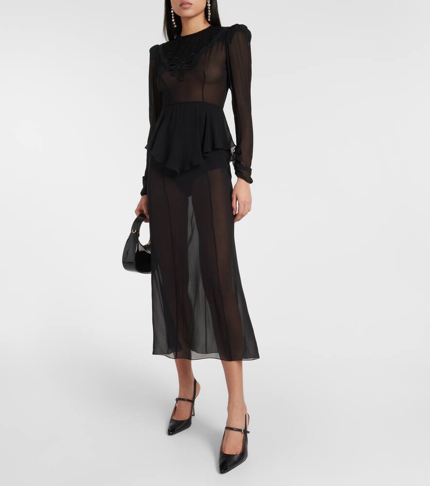 Alessandra Rich Lace-jabot Silk Maxi Dress In Black