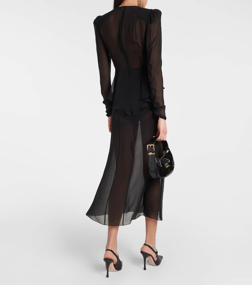 Alessandra Rich Lace-jabot Silk Maxi Dress In Black