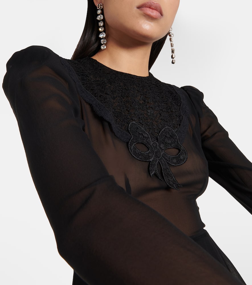 Alessandra Rich Lace-jabot Silk Maxi Dress In Black