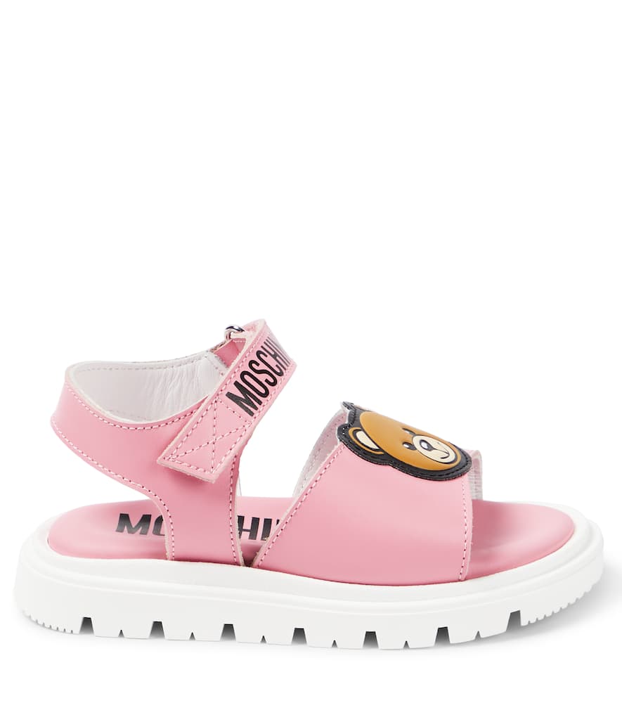 Shop Moschino Teddy Bear Leather Sandals In Pink