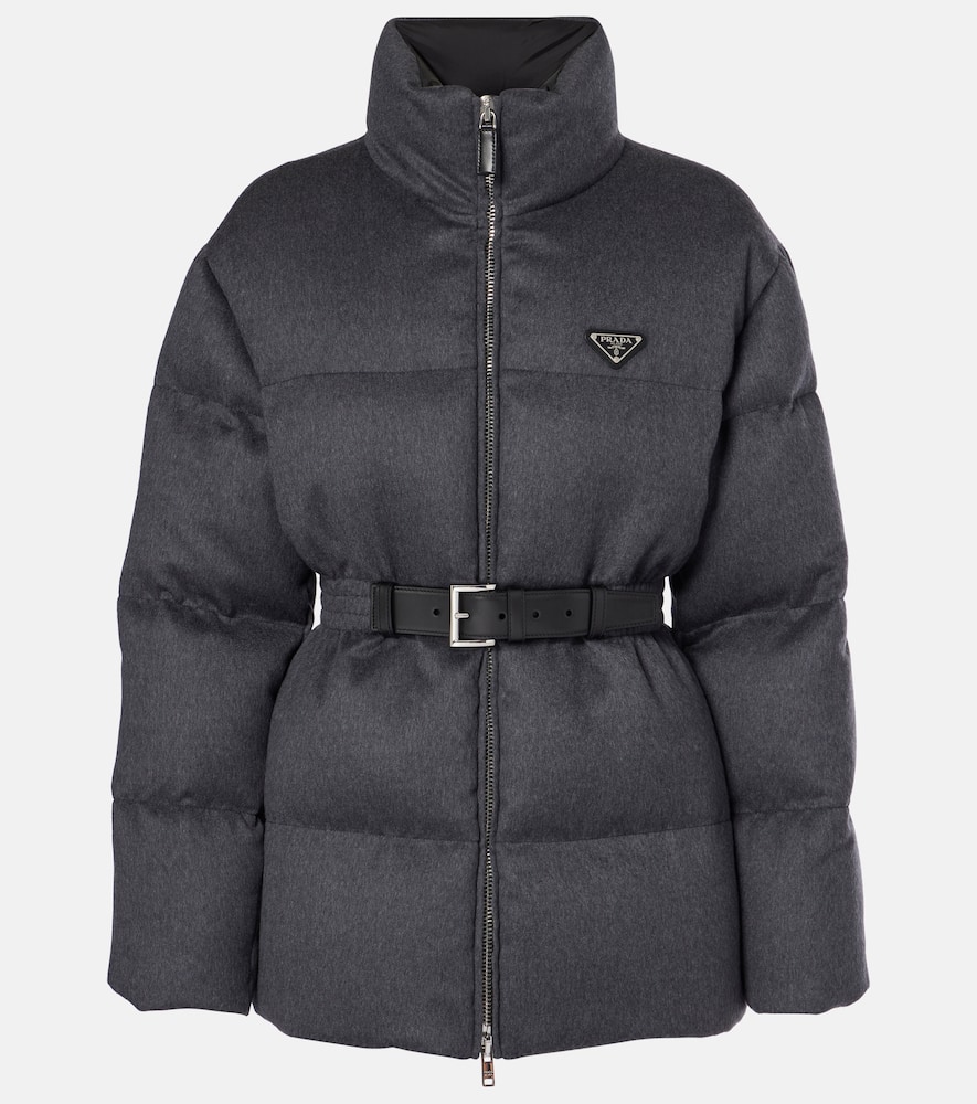 Prada Leather-trimmed wool puffer jacket