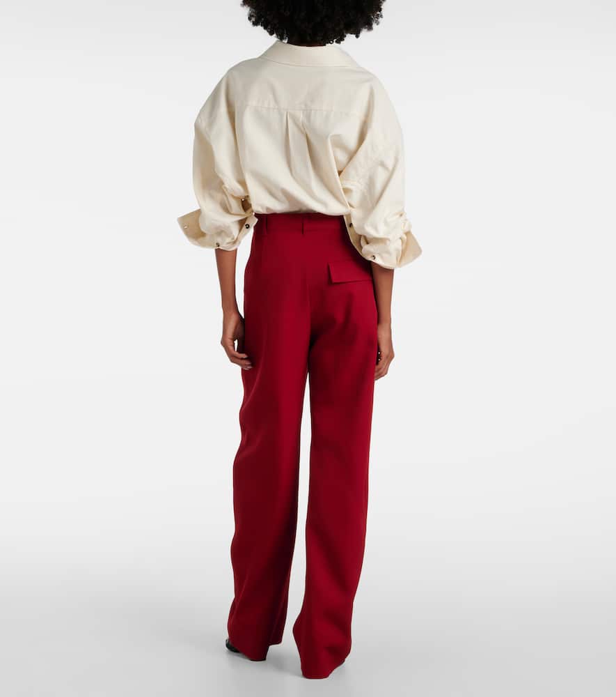 Bottega Veneta High-rise Wool Twill Straight Pants In Red