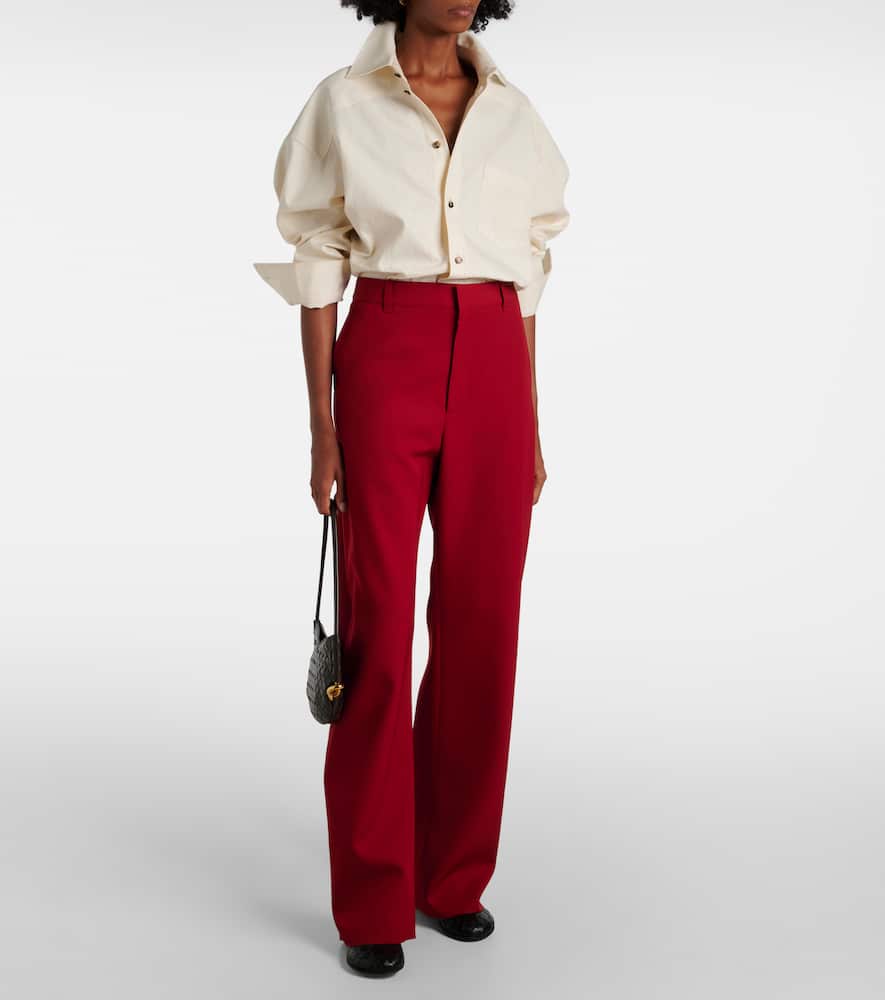Bottega Veneta High-rise Wool Twill Straight Pants In Red