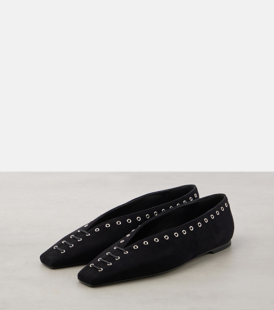 Suede Lace-Up Ballet Flats