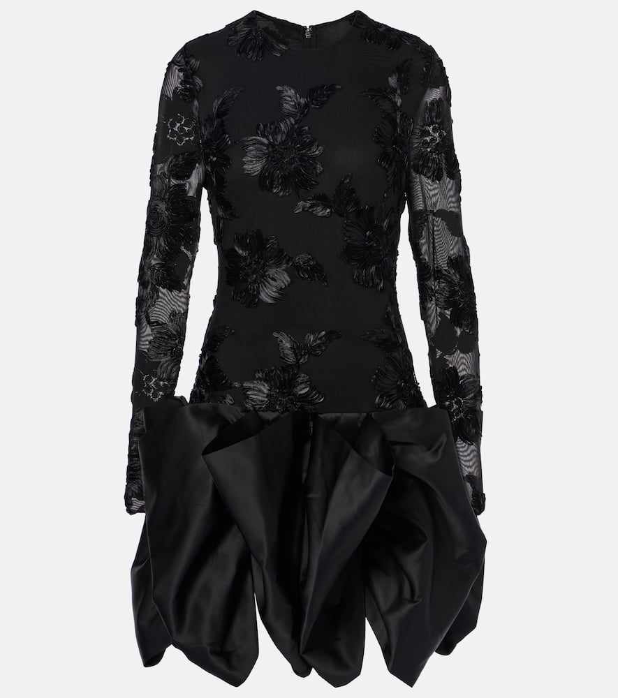 Floral embroidered satin minidress