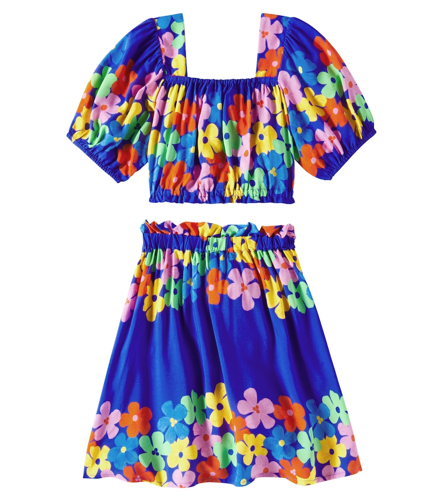  Fabula Fã¡bula Saia Cor-de-flor Cotton Top And Skirt Set 