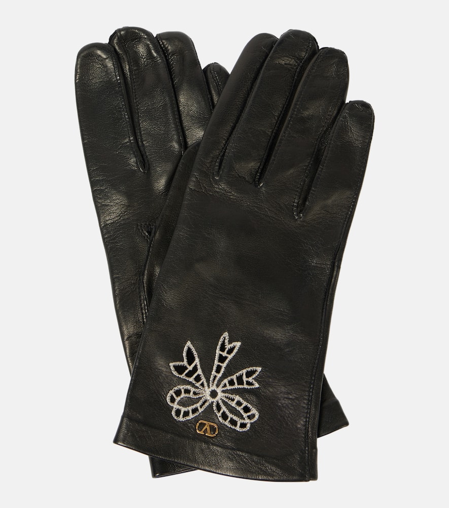 VLogo Signature embroidered leather gloves