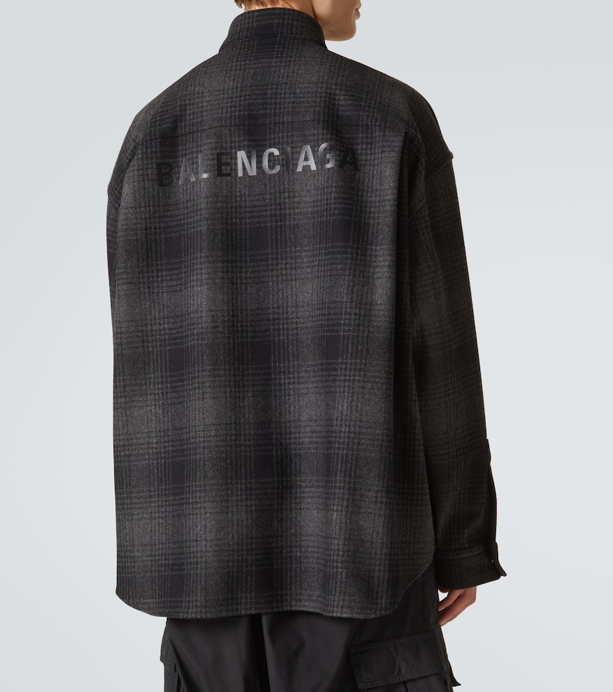 Balenciaga Oversize Plaid Wool Blend Flannel Button-down Shirt In Black