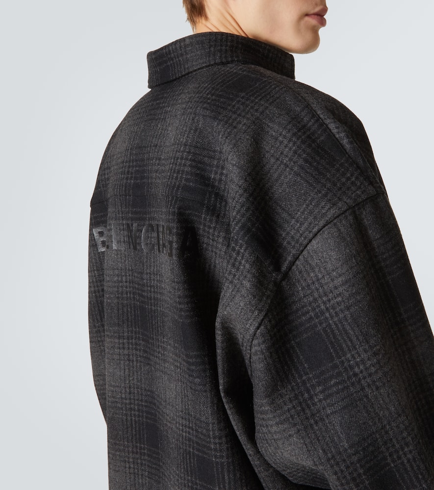 Balenciaga Oversize Plaid Wool Blend Flannel Button-down Shirt In Black