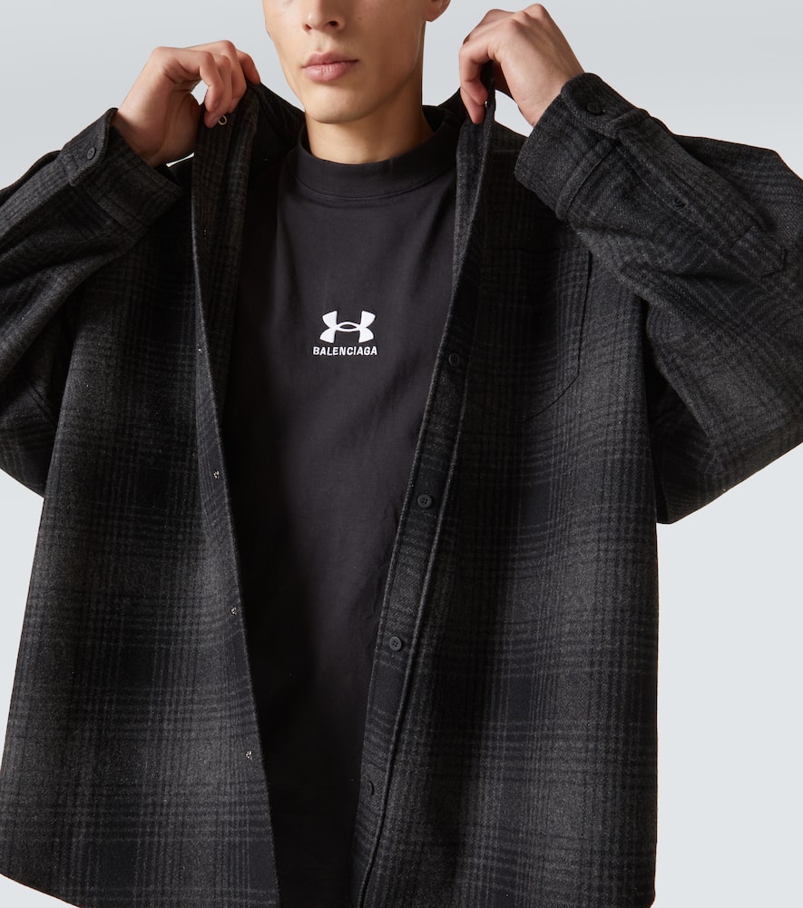 Balenciaga Oversize Plaid Wool Blend Flannel Button-down Shirt In Black