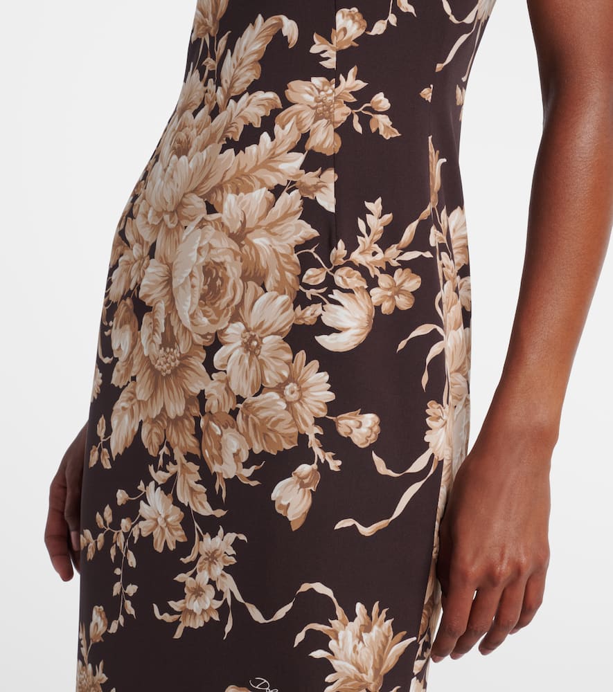Dolce & Gabbana Rose Cretonne Charmeuse Sleeveless Midi Dress In Black