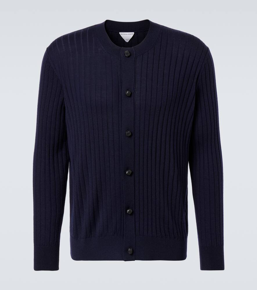 Bottega Veneta Mens Abyss Crewnck Ribbed Wool Cardigan