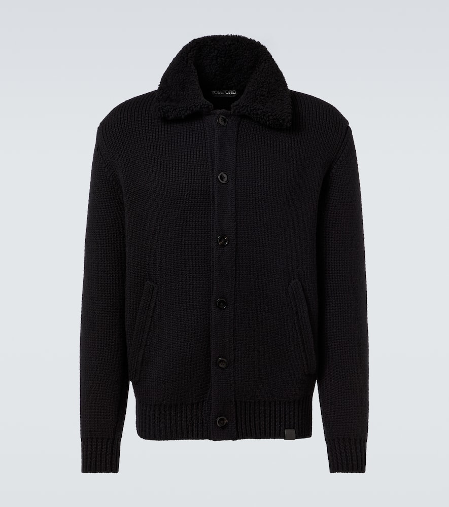 Tom Ford Shawl-collar Ribbed Silk And Wool-blend Cardigan In Black