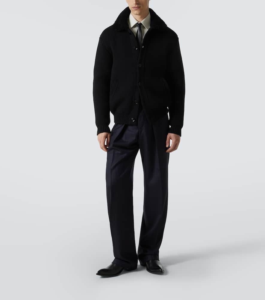 Tom Ford Shawl-collar Ribbed Silk And Wool-blend Cardigan In Black
