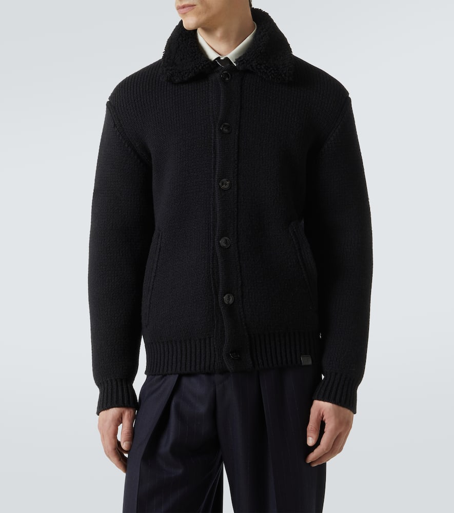 Tom Ford Shawl-collar Ribbed Silk And Wool-blend Cardigan In Black