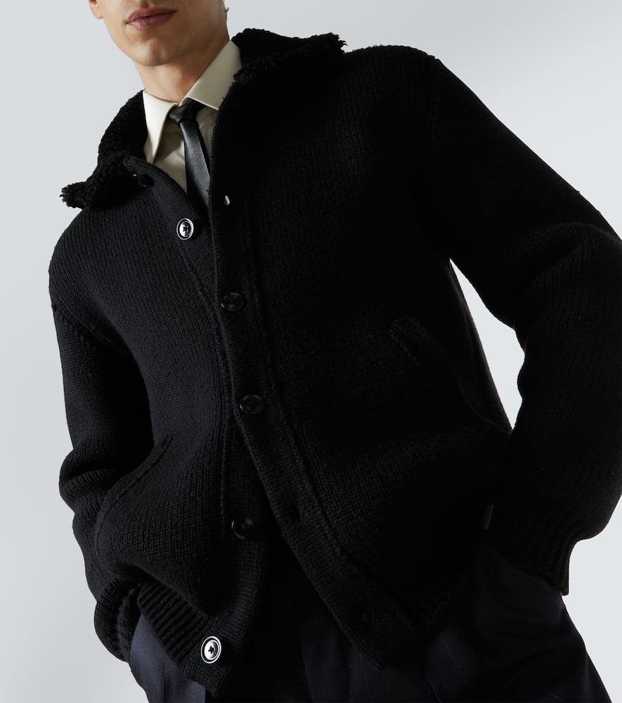 Tom Ford Shawl-collar Ribbed Silk And Wool-blend Cardigan In Black