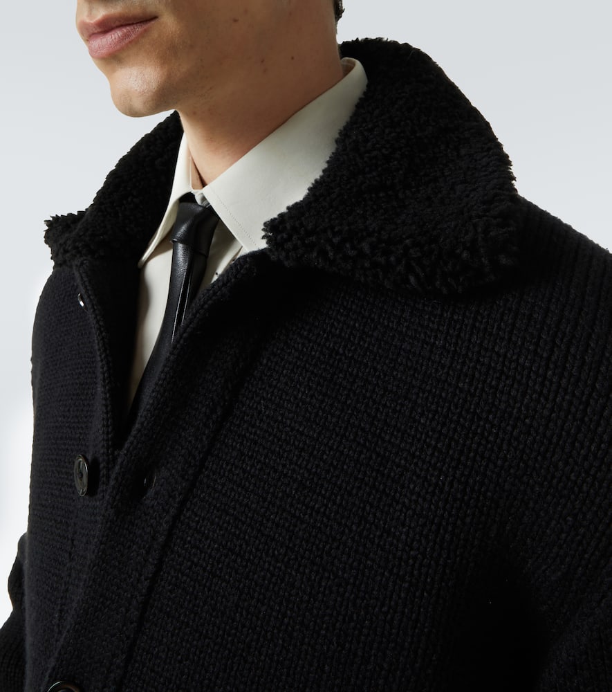 Tom Ford Shawl-collar Ribbed Silk And Wool-blend Cardigan In Black