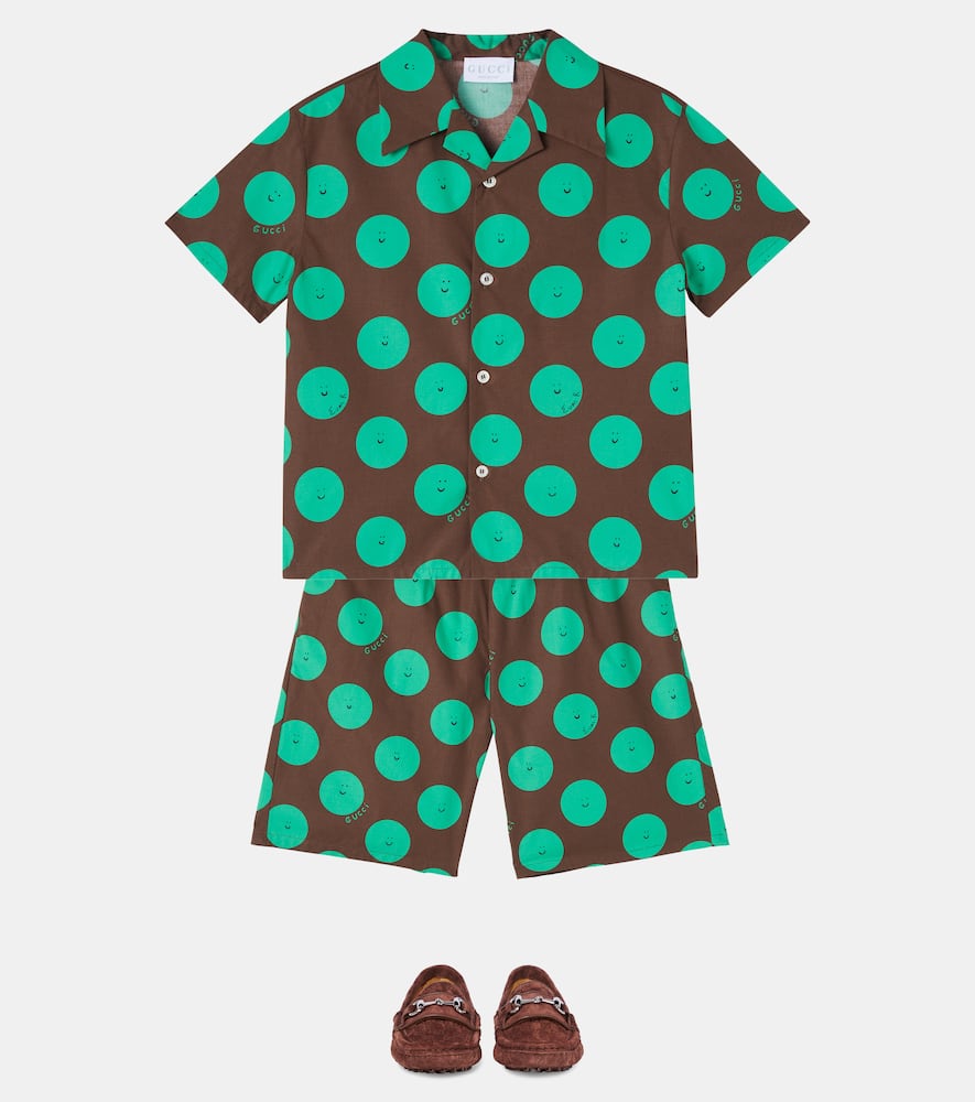 Gucci Brown Shirt For Kids With Sun In Brown