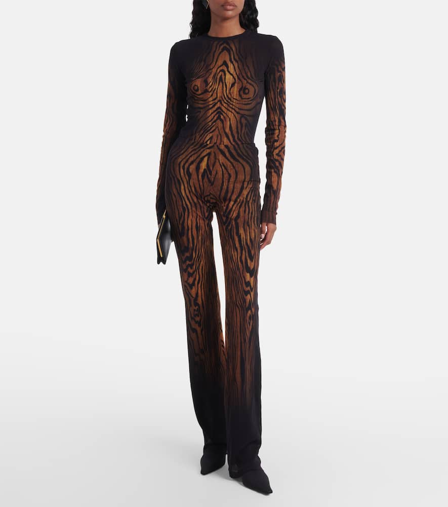 Jean Paul Gaultier Printed Mesh Straight-leg Pants In Brown