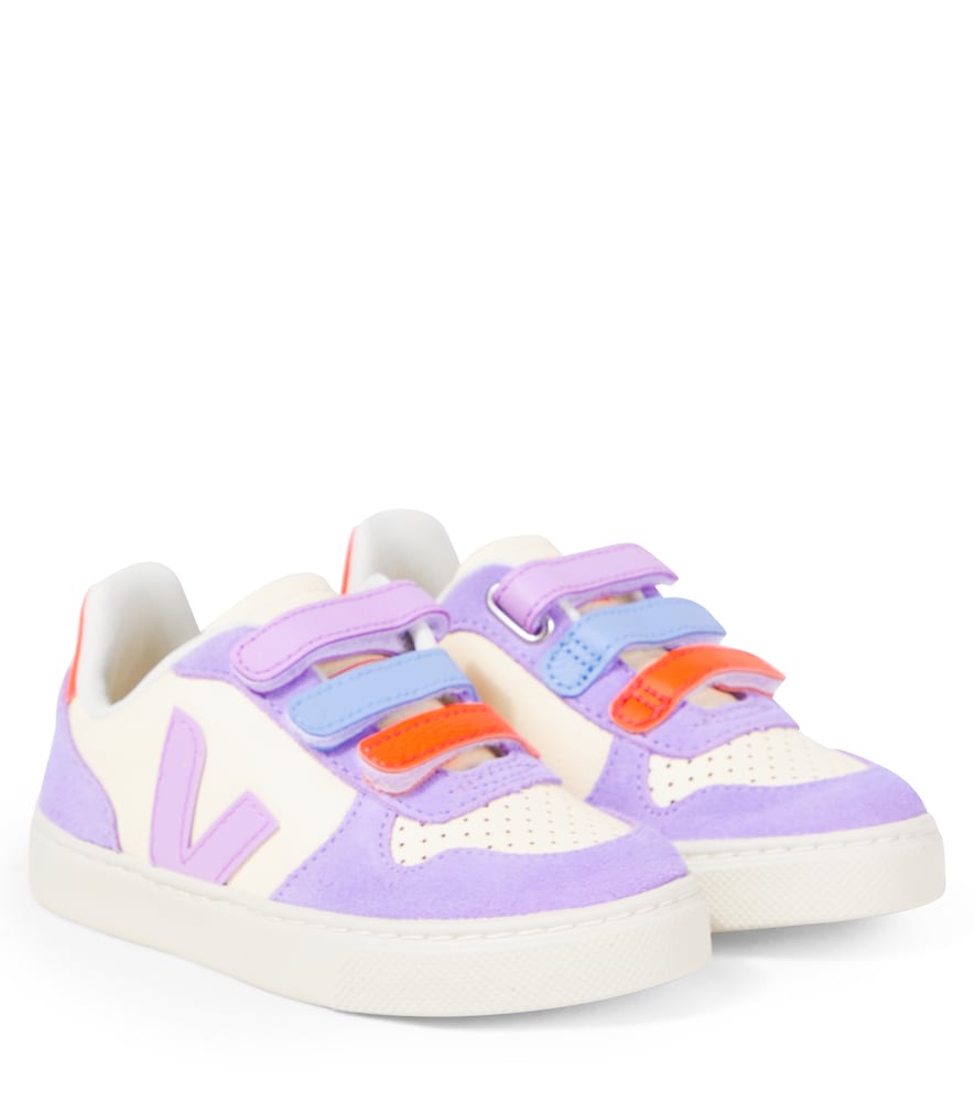 Veja Kids V-10 suede-trimmed leather sneakers