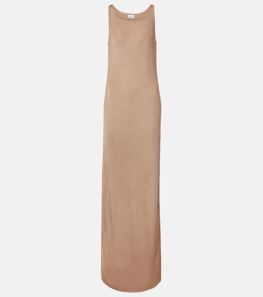 Saint Laurent Ribbed-knit Maxi Dress In Sand