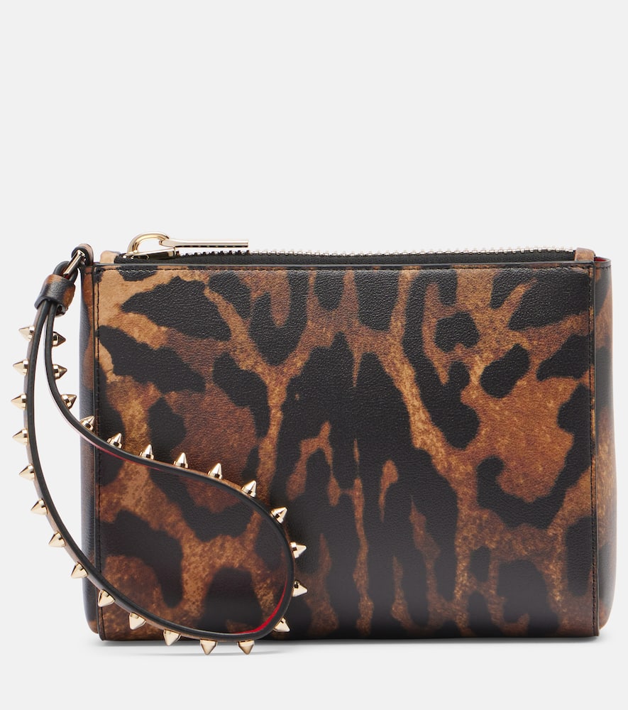 Christian Louboutin Cabata Small Leopard-print Leather Pouch In Brown