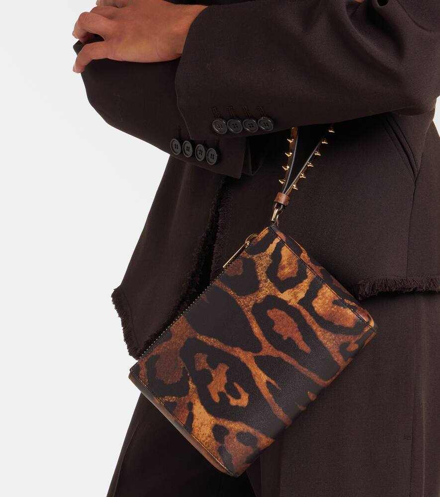 Christian Louboutin Cabata Small Leopard-print Leather Pouch In Brown