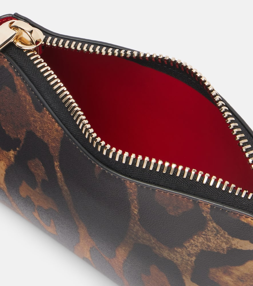 Christian Louboutin Cabata Small Leopard-print Leather Pouch In Brown