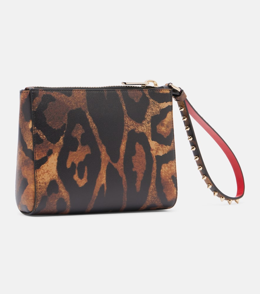 Christian Louboutin Cabata Small Leopard-print Leather Pouch In Brown