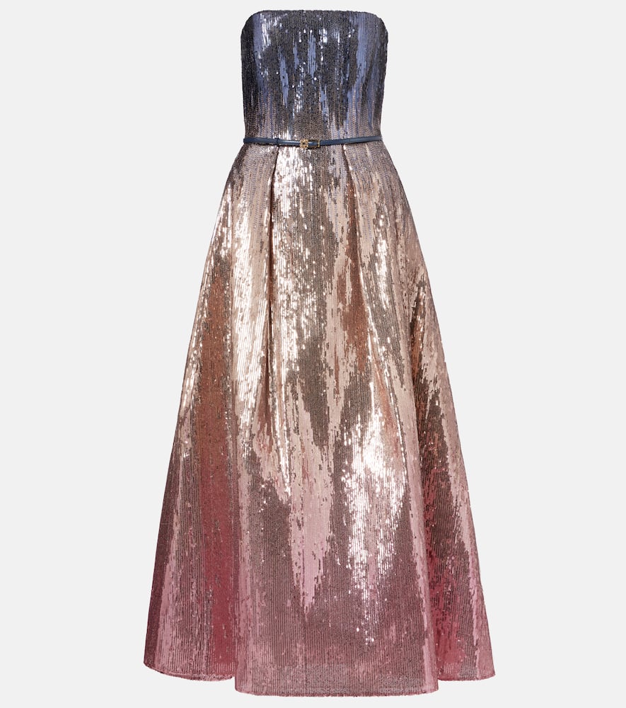 Elie Saab Ombré Sequined Strapless Gown In Pink