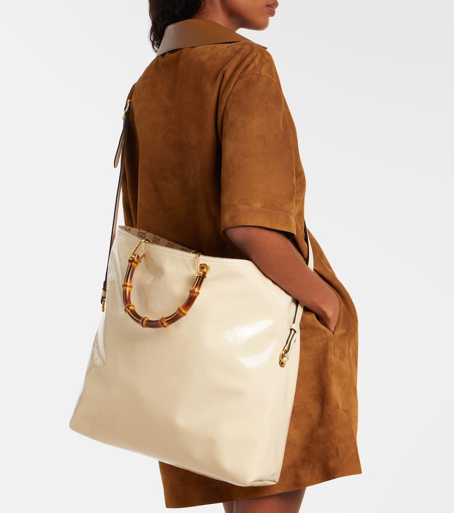 Gucci Bamboo Medium Leather Shopper In White