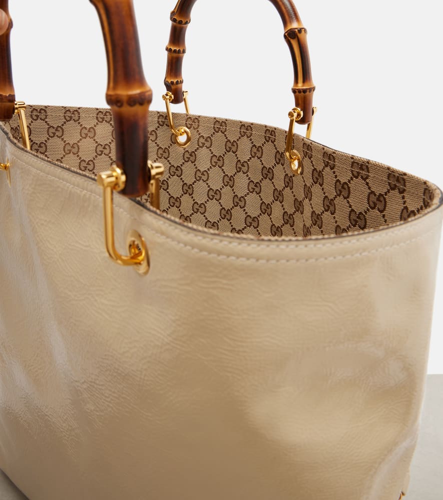 Gucci Bamboo Medium Leather Shopper In White