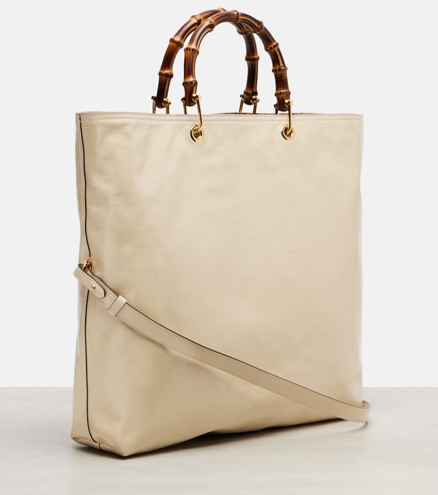 Gucci Bamboo Medium Leather Shopper In White
