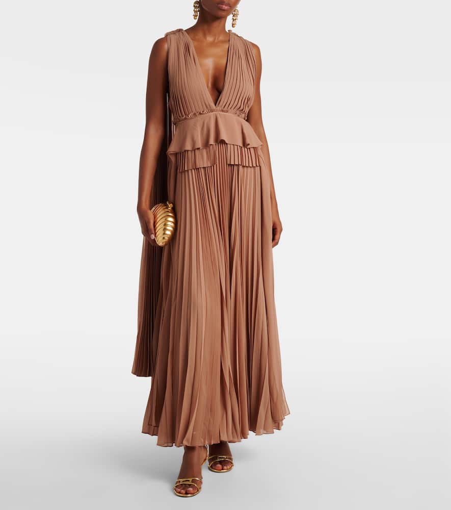 Zimmermann Memento Pleated Ruffled Gown In Brown