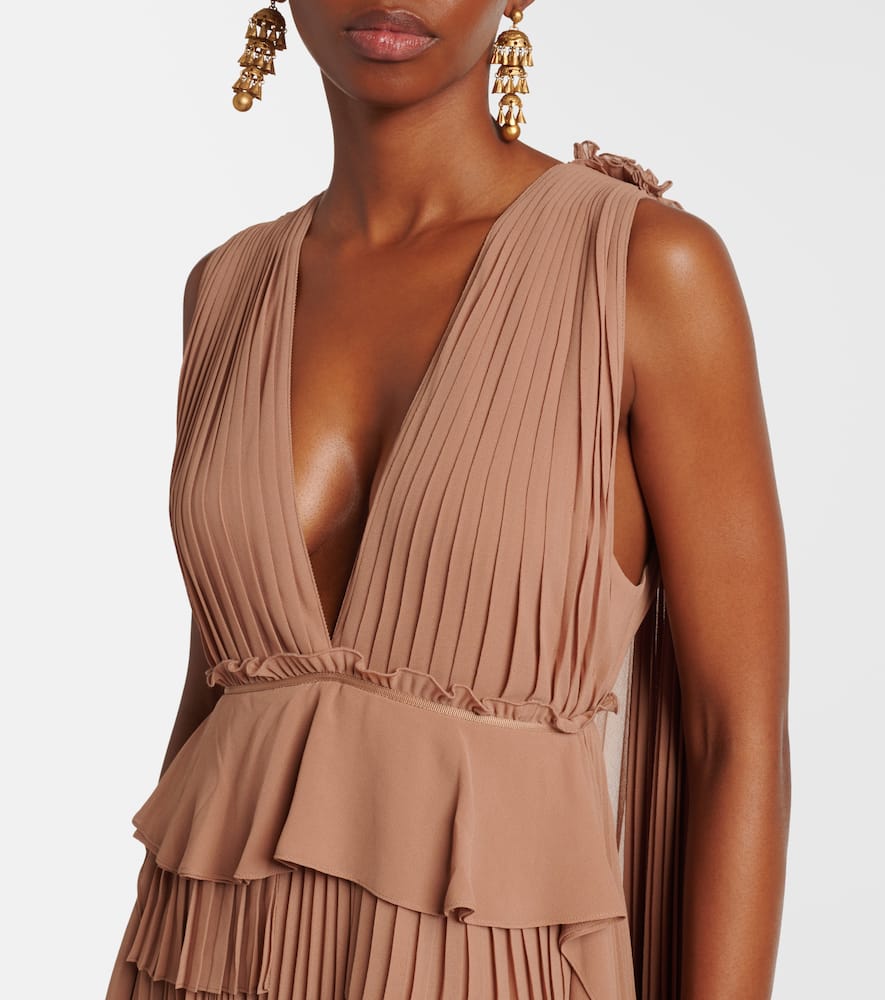 Zimmermann Memento Pleated Ruffled Gown In Brown