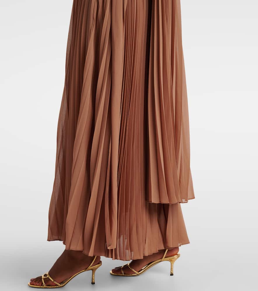 Zimmermann Memento Pleated Ruffled Gown In Brown