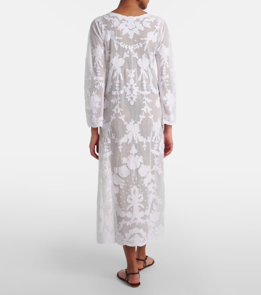 Juliet Dunn Embroidered Sheer Cotton Kaftan In White
