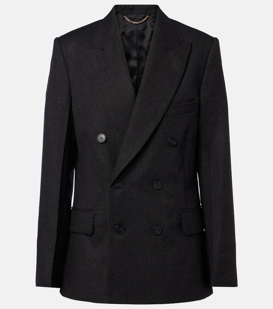 Victoria Beckham Women's Grey Double-Breasted Virgin Wool Blazer UK Size 14 - Mytheresa