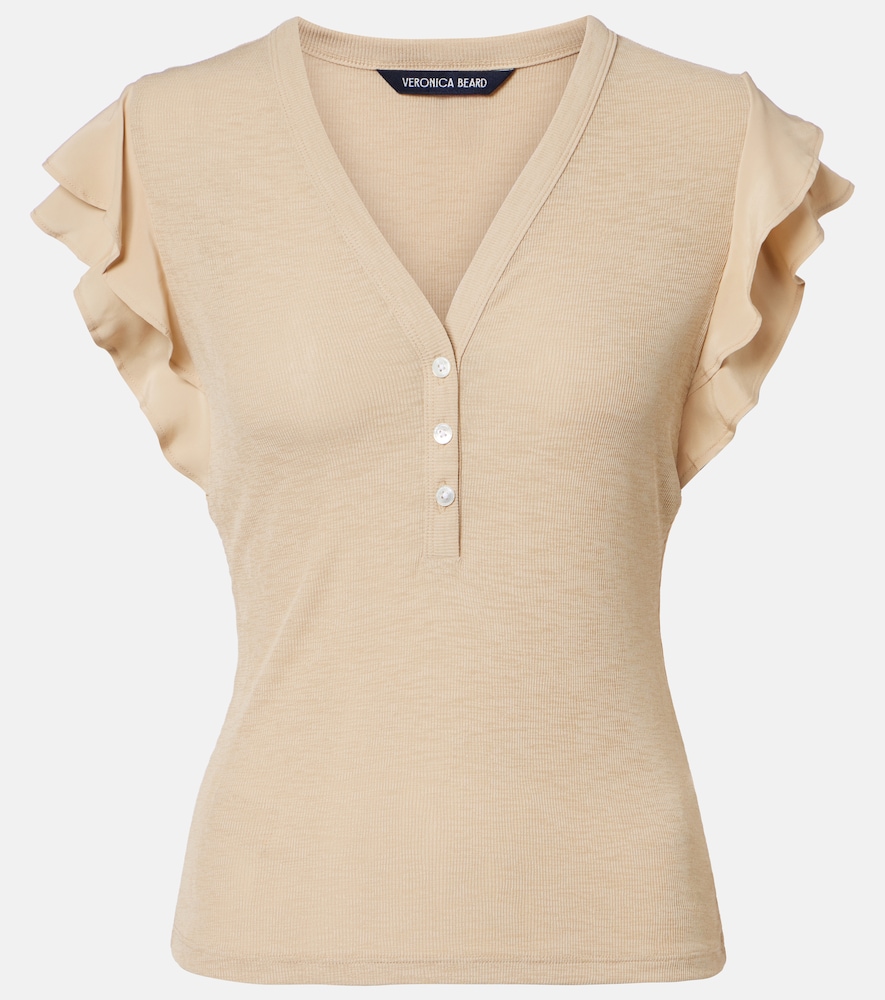 Veronica Beard Women's Beige Aphrodite Ribbed-Knit Ruffled Top UK Size 14 - Mytheresa