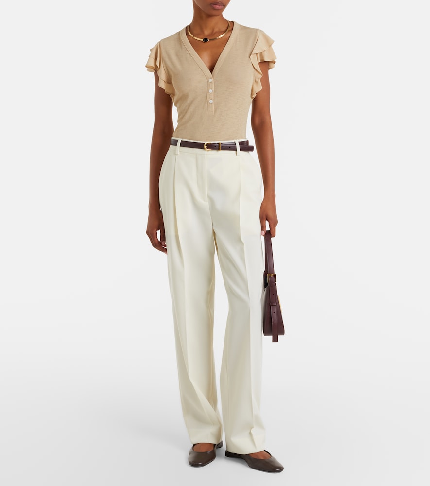 Aphrodite Ribbed-Knit Ruffled Top