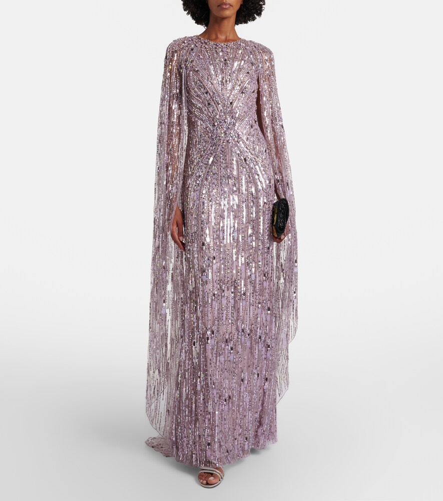Jenny Packham Elio embellished caped gown