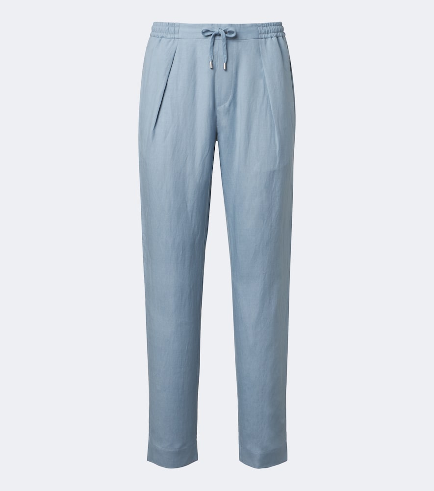 Ralph Lauren Silk And Linen Straight Pants In Blue