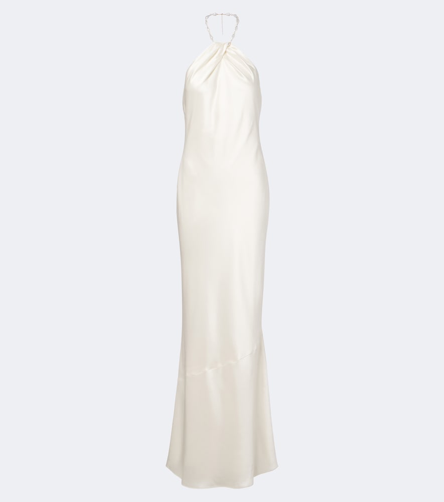 Retrofête Abito lungo Anat in satin con perline